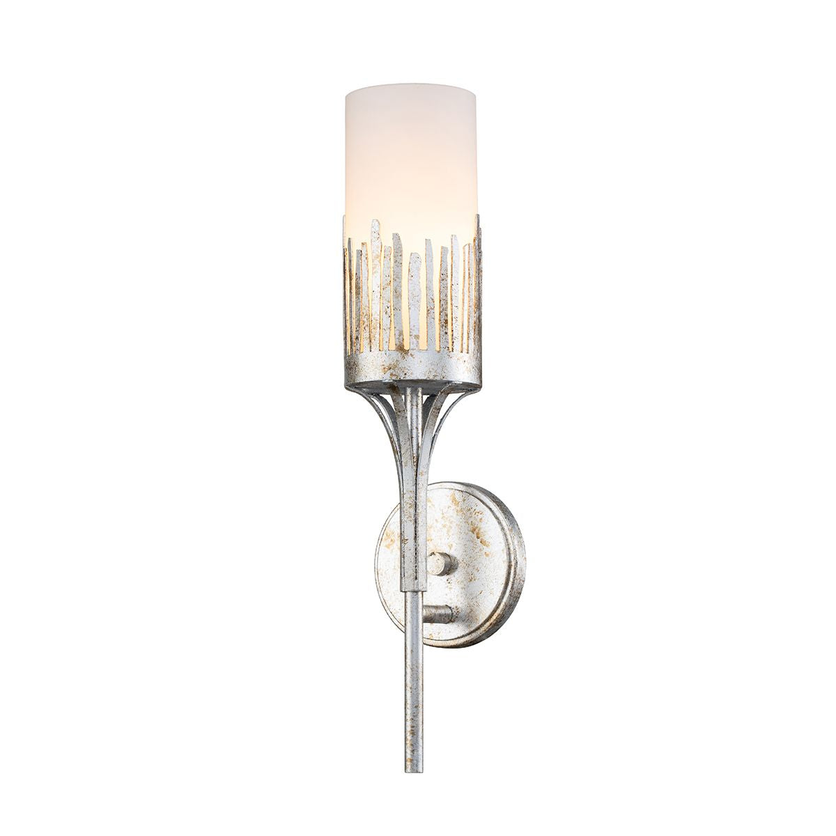 Lucas & McKearn Manor 1-Light Silver Leaf Wall Sconce With Opal Glass Candle Cover