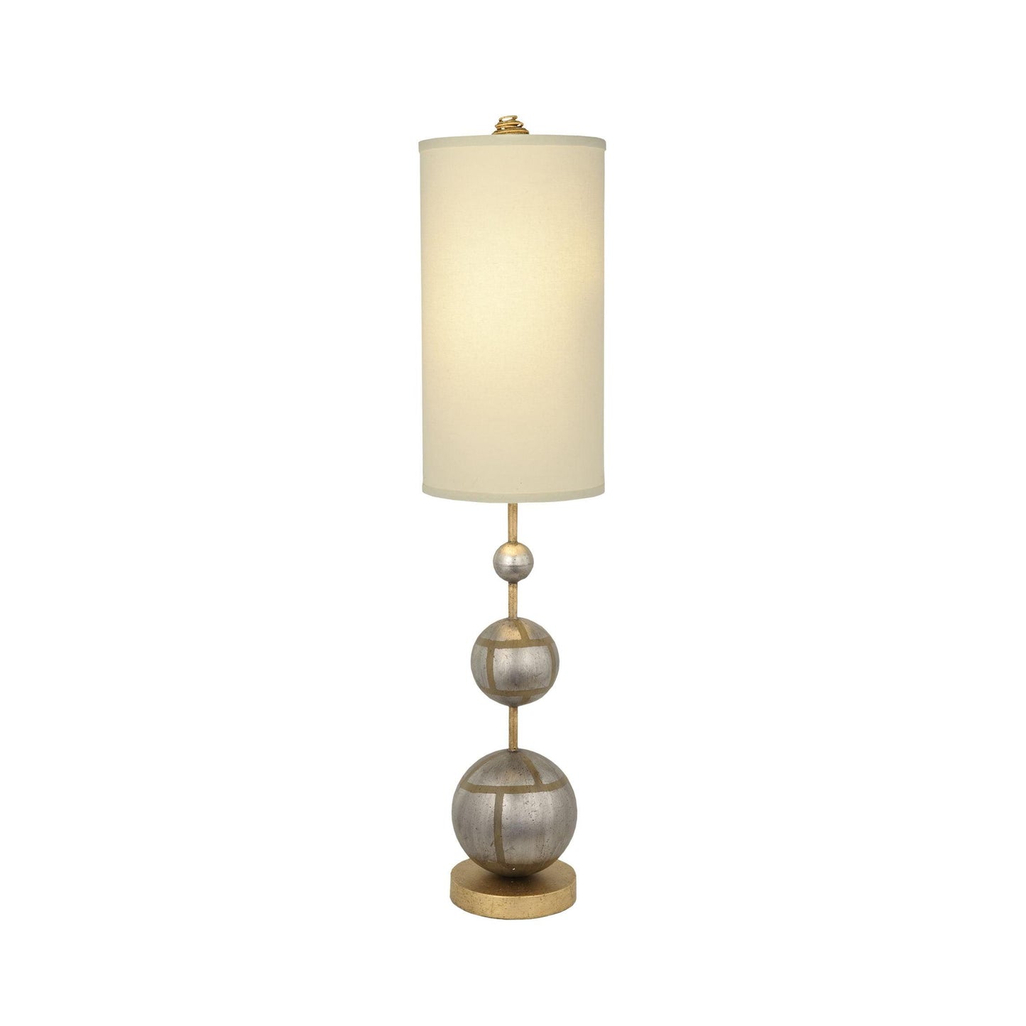 Lucas & McKearn Marie 34" Gold and Silver Leaf Buffet Table Lamp With Cylinder Fabric Shade and Silver Spheres