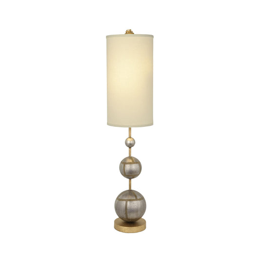 Lucas & McKearn Marie 34" Gold and Silver Leaf Buffet Table Lamp With Cylinder Fabric Shade and Silver Spheres