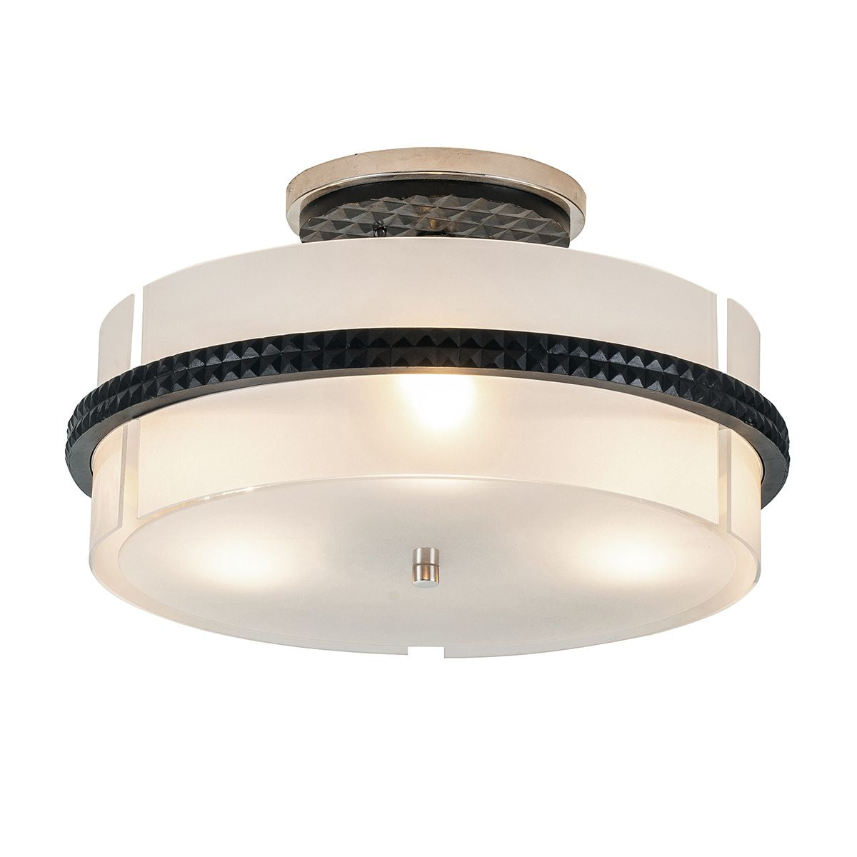 Lucas & McKearn Mazant 17" Black And Polished Chrome Flush Mount Lighting With Frosted Glass Half-Drum Shade