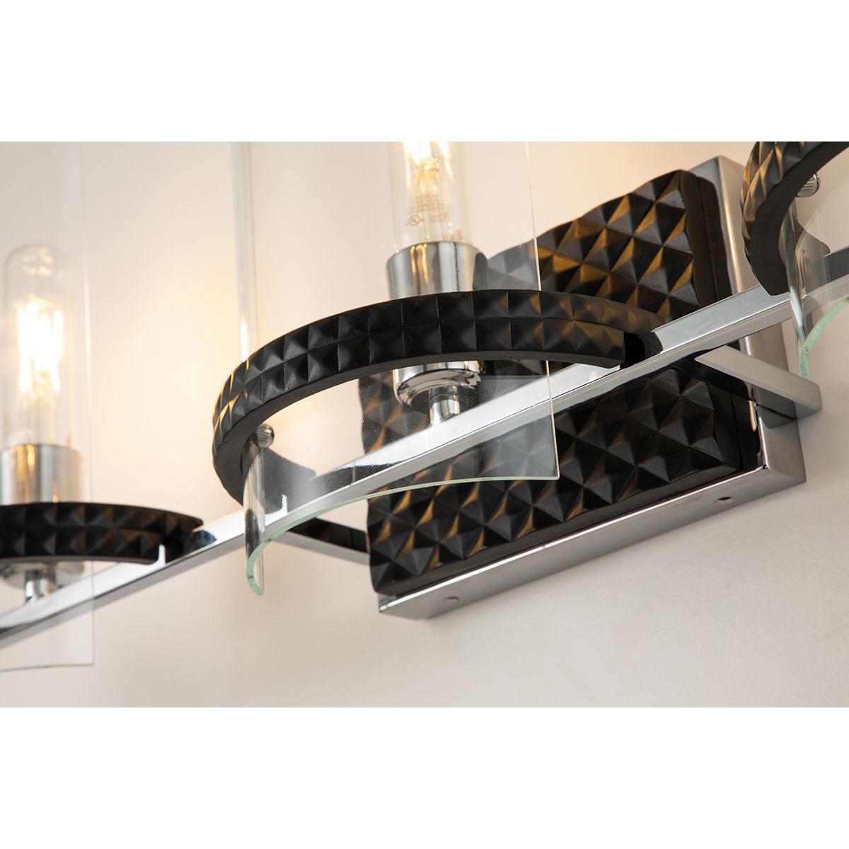 Lucas & McKearn Mazant 3-Light Black & Polished Chrome Wall Light With Half Drum-Shaped Clear Glass Shade