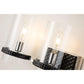 Lucas & McKearn Mazant 3-Light Black & Polished Chrome Wall Light With Half Drum-Shaped Clear Glass Shade