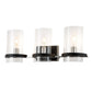 Lucas & McKearn Mazant 3-Light Black & Polished Chrome Wall Light With Half Drum-Shaped Clear Glass Shade