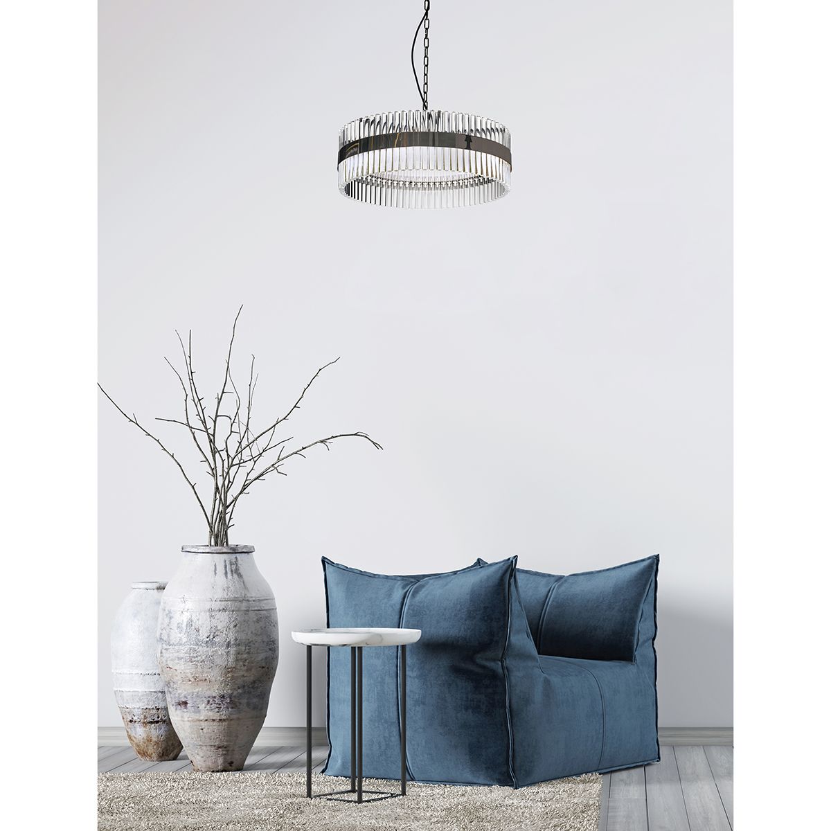 Lucas & McKearn Metro 9-Light Dark Chrome Large Pendant With Drum-Shaped Clear Glass Shade