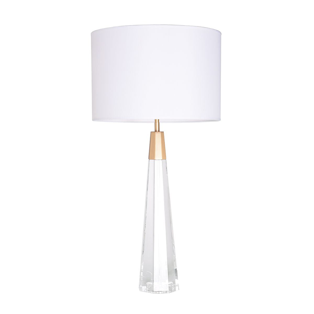 Lucas & McKearn Monroe 32" Clear Glass Buffet Table Lamp With White Drum-Shaped Shade and Brass Accents