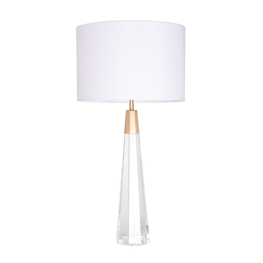 Lucas & McKearn Monroe 32" Clear Glass Buffet Table Lamp With White Drum-Shaped Shade and Brass Accents