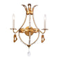 Lucas & McKearn Monteleon 2-Light Gold Wall Light With Gold Bobeches and Classic Beads Wrought Iron Frame