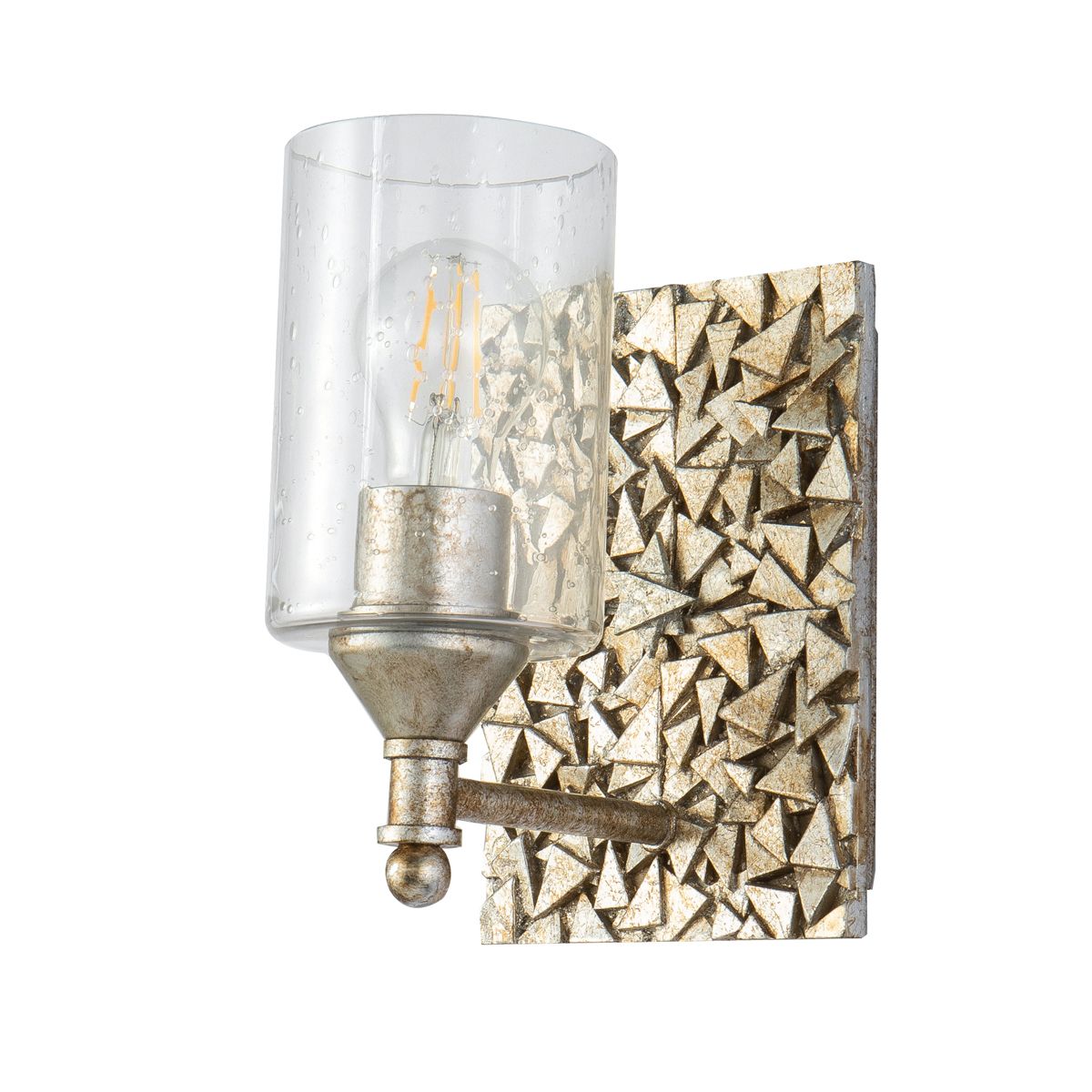 Lucas & McKearn Mosaic 1-Light Antique Silver Wall Light With Cylinder Glass Shade