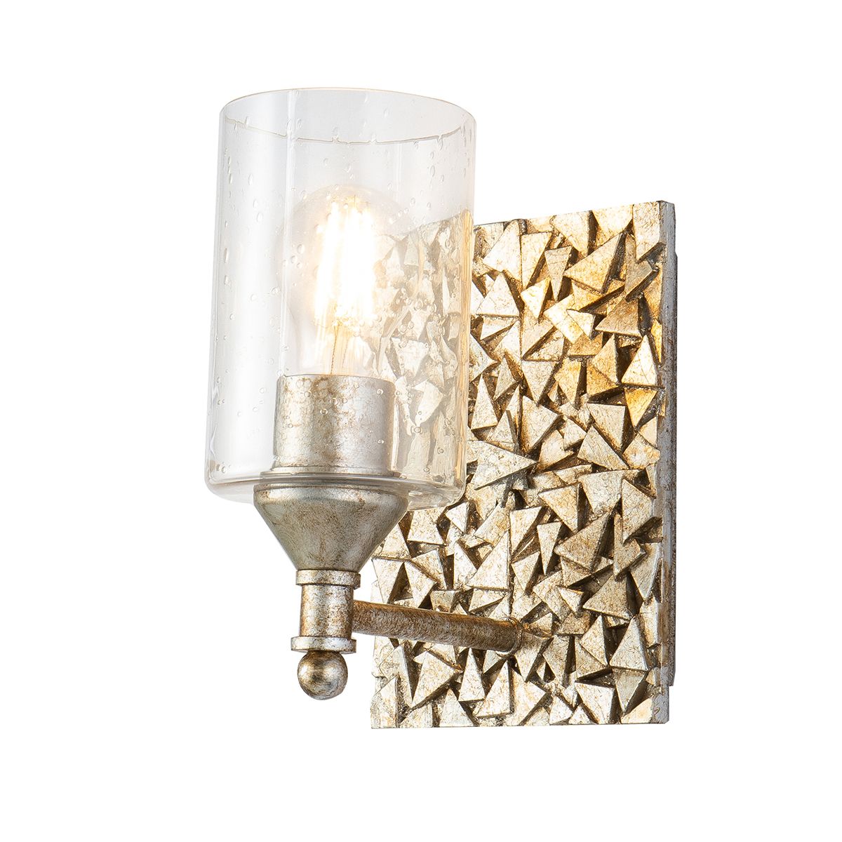 Lucas & McKearn Mosaic 1-Light Antique Silver Wall Light With Cylinder Glass Shade