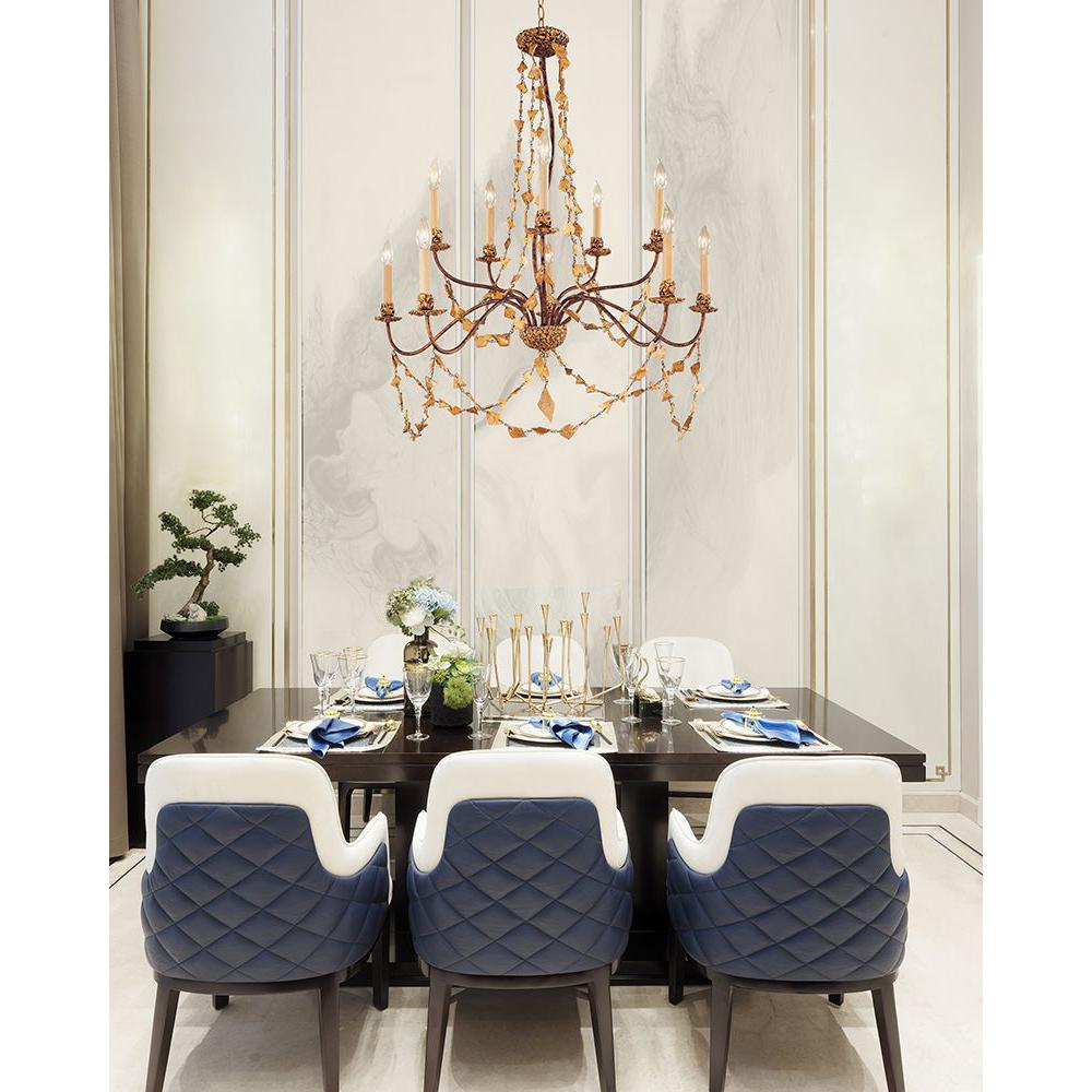 Lucas & McKearn Mosaic 10-Light Gold Leaf Two-Tier Chandelier With Multi-Size Hand Painted Resin Pieces