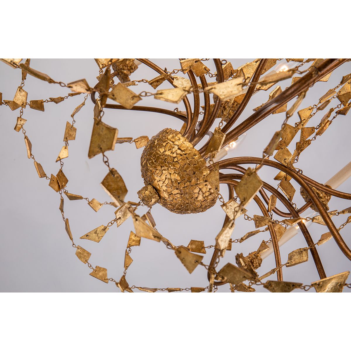 Lucas & McKearn Mosaic 15-Light Gold Leaf Two-Tier Chandelier With Multi-Size Hand Painted Resin Pieces