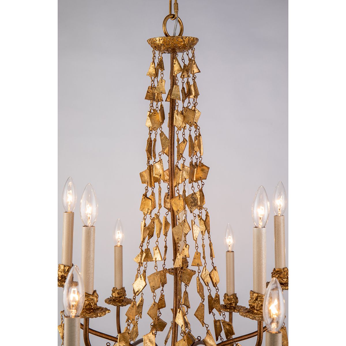 Lucas & McKearn Mosaic 15-Light Gold Leaf Two-Tier Chandelier With Multi-Size Hand Painted Resin Pieces