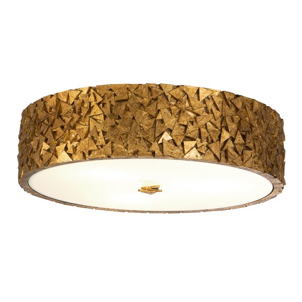 Lucas & McKearn Mosaic 16" Round Antique Gold Flush Mount Lighting With Sanded Glass Diffuser