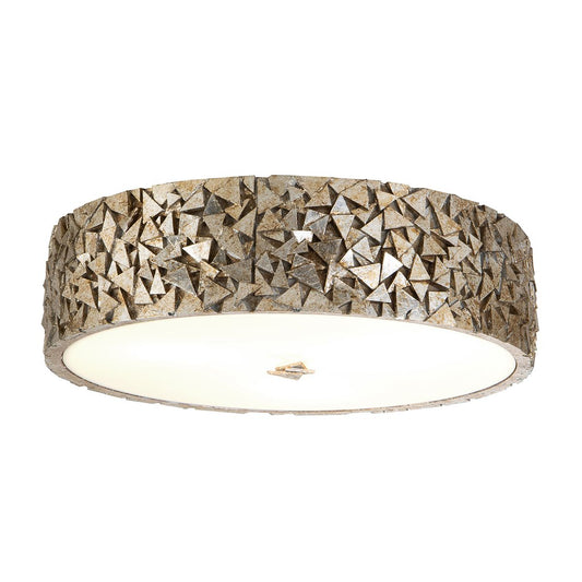 Lucas & McKearn Mosaic 16" Round Antique Silver Flush Mount Lighting With Sanded Glass Diffuser