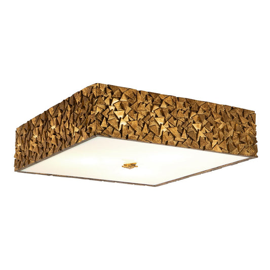 Lucas & McKearn Mosaic 16" Square Antique Gold Flush Mount Lighting With Sanded Glass Diffuser