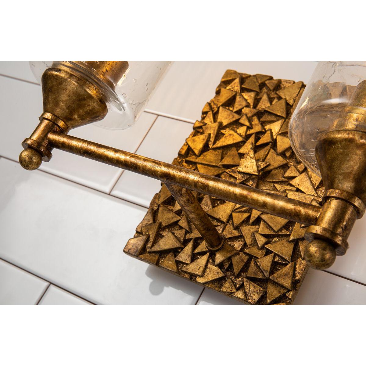 Lucas & McKearn Mosaic 2-Light Antique Gold Wall Light With Cylinder Glass Shade