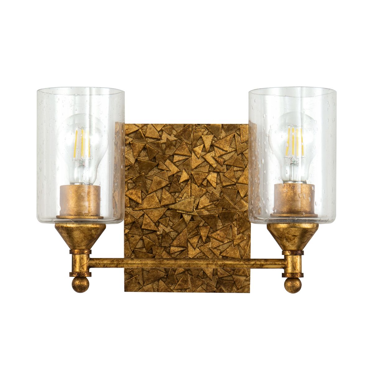 Lucas & McKearn Mosaic 2-Light Antique Gold Wall Light With Cylinder Glass Shade