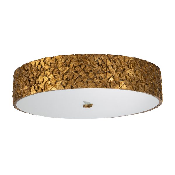 Lucas & McKearn Mosaic 20" Round Antique Gold Flush Mount Lighting With Sanded Glass Diffuser