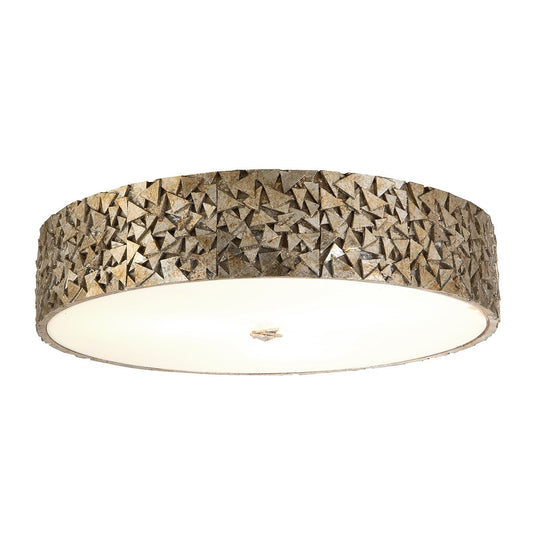 Lucas & McKearn Mosaic 20" Round Antique Silver Flush Mount Lighting With Sanded Glass Diffuser