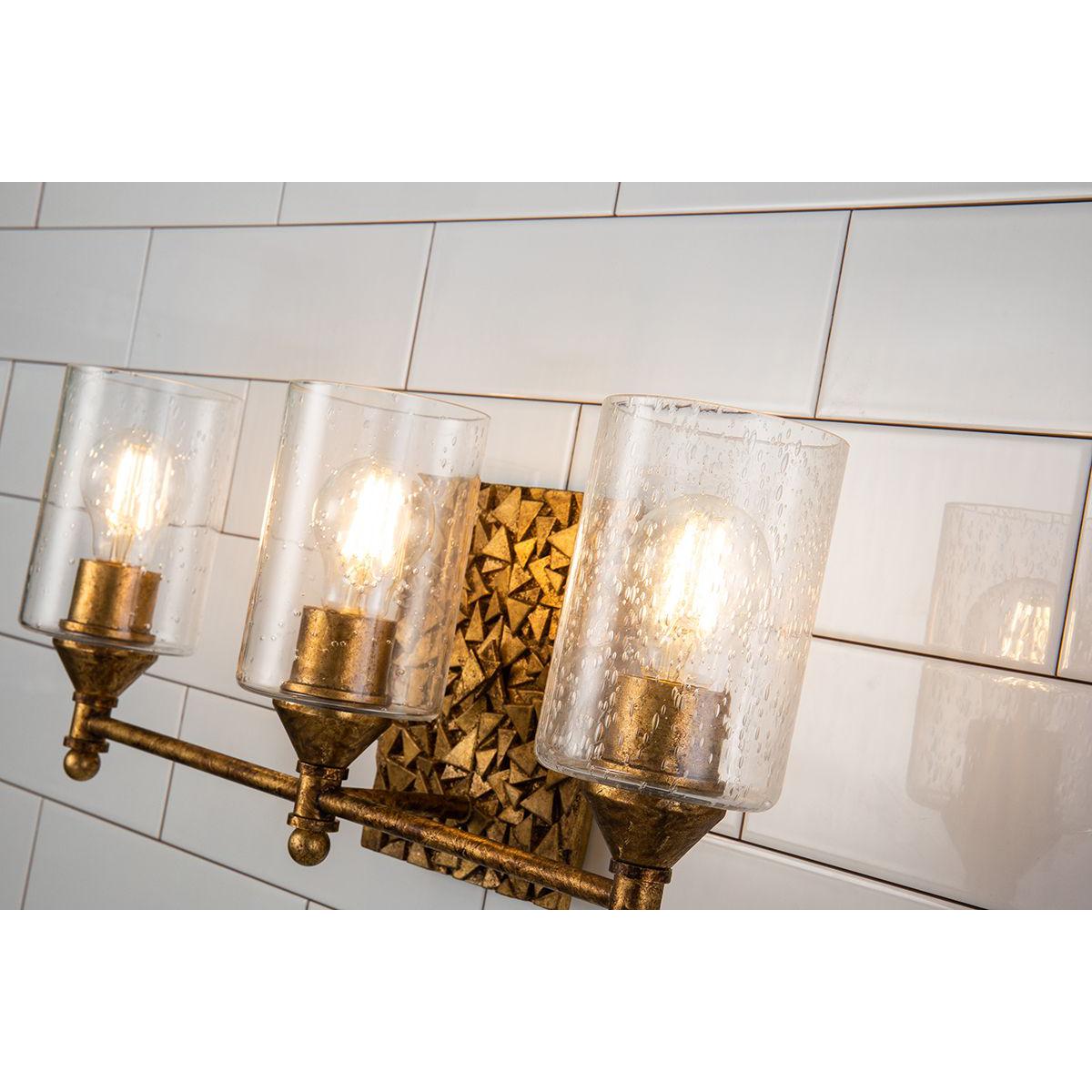 Lucas & McKearn Mosaic 3-Light Antique Gold Wall Light With Cylinder Glass Shade