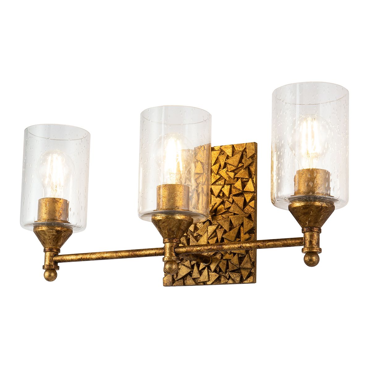 Lucas & McKearn Mosaic 3-Light Antique Gold Wall Light With Cylinder Glass Shade