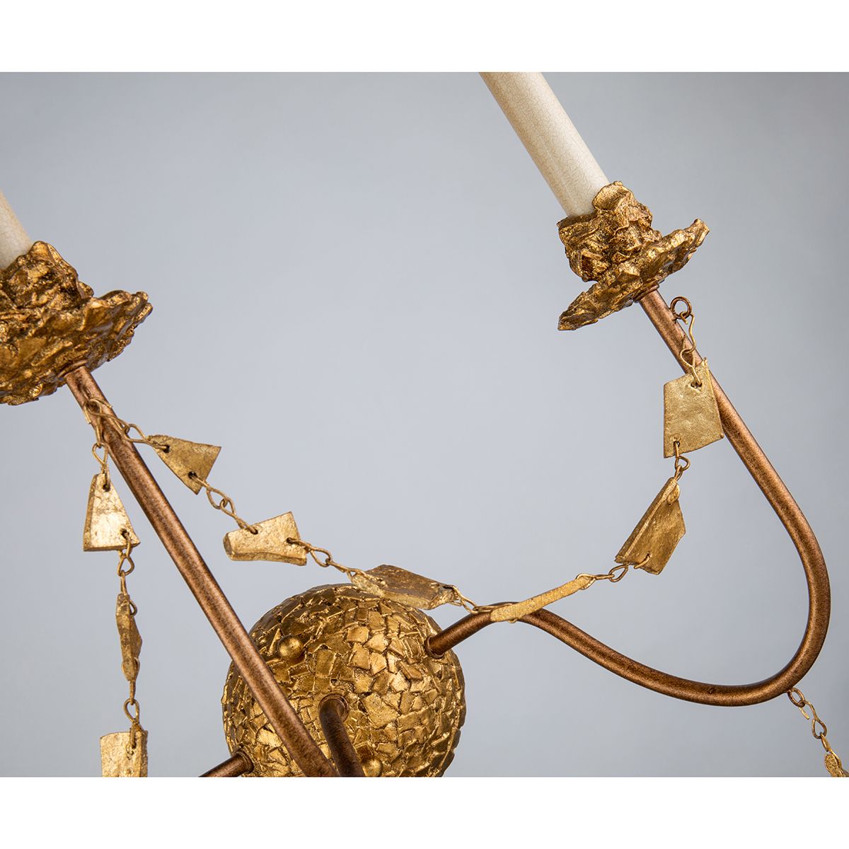 Lucas & McKearn Mosaic 3-Light Antique Gold Wall Light With Sculpted Drape Mosaic Pieces