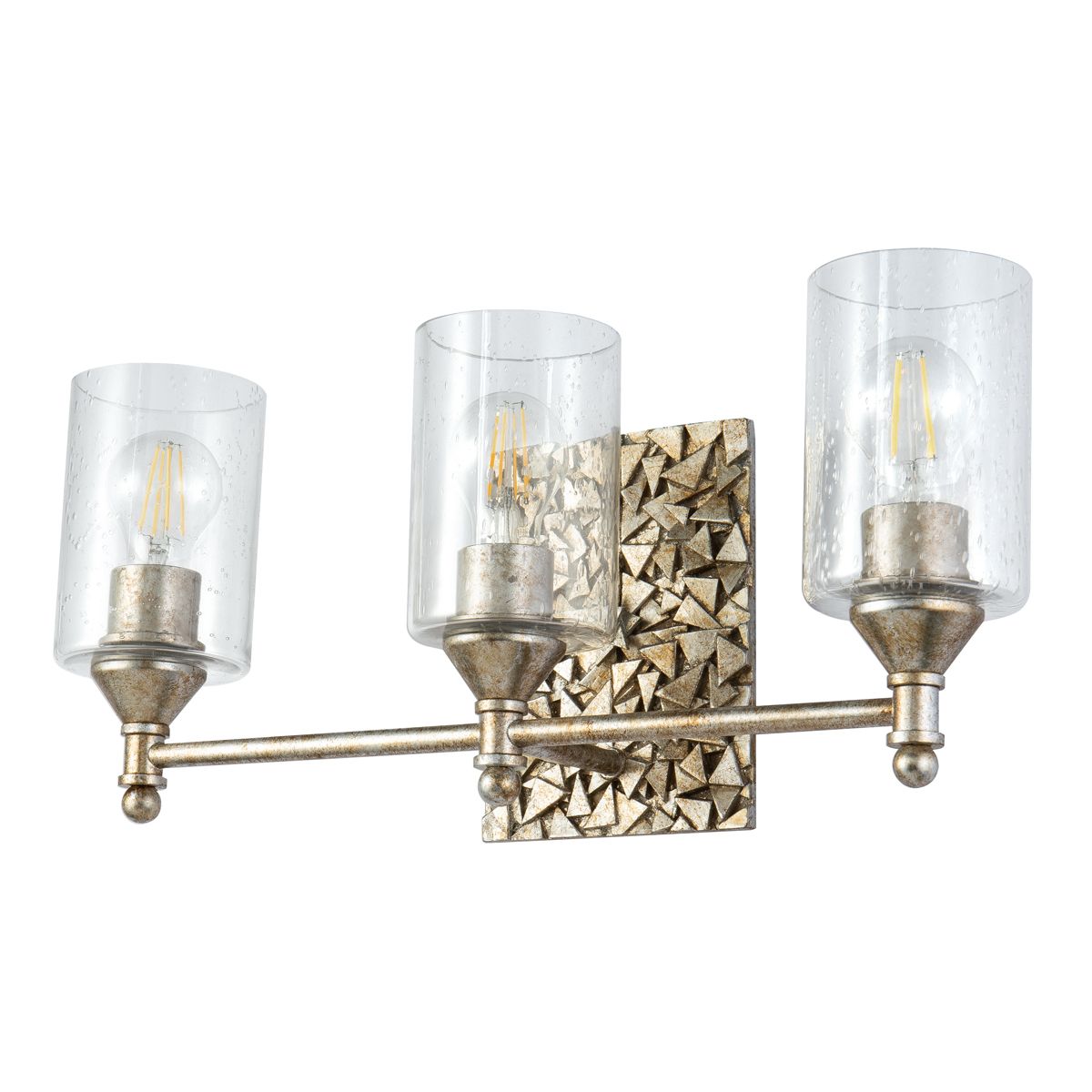 Lucas & McKearn Mosaic 3-Light Antique Silver Wall Light With Cylinder Glass Shade