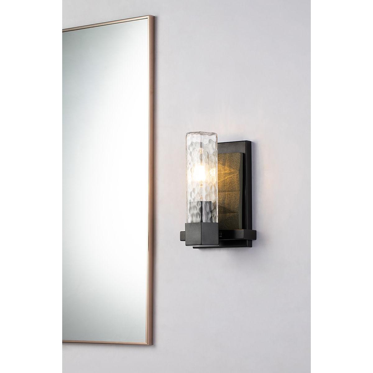 Lucas & McKearn Navarre 1-Light Black & Gray Wall Light With Cylinder-Shaped Clear Water Glass Shade