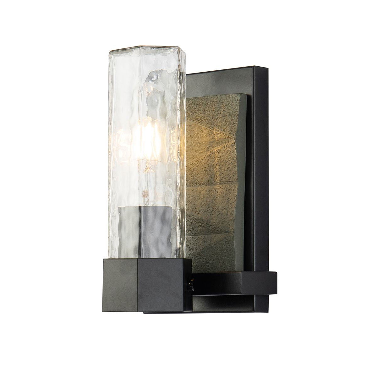 Lucas & McKearn Navarre 1-Light Black & Gray Wall Light With Cylinder-Shaped Clear Water Glass Shade