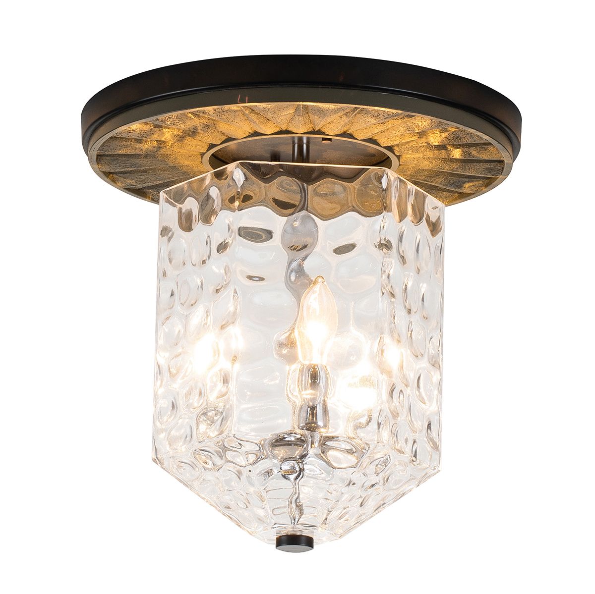 Lucas & McKearn Navarre 14" Metal Black Flush Mount Lighting With Water Glass Cylindrical Dome Shade