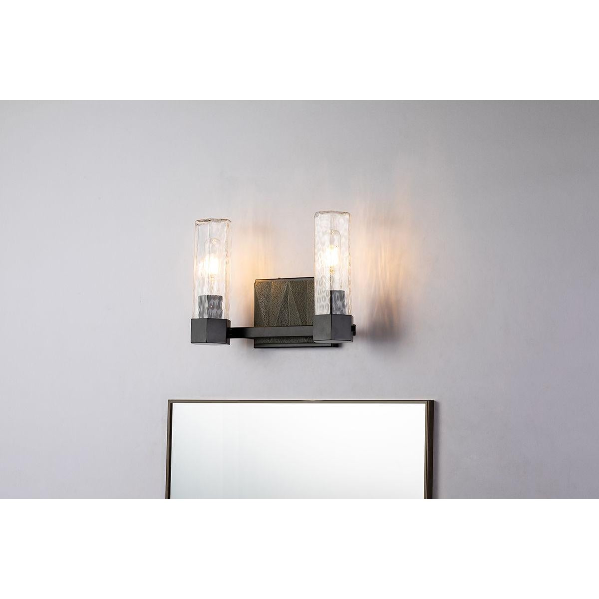 Lucas & McKearn Navarre 2-Light Black & Gray Wall Light With Cylinder-Shaped Clear Water Glass Shade
