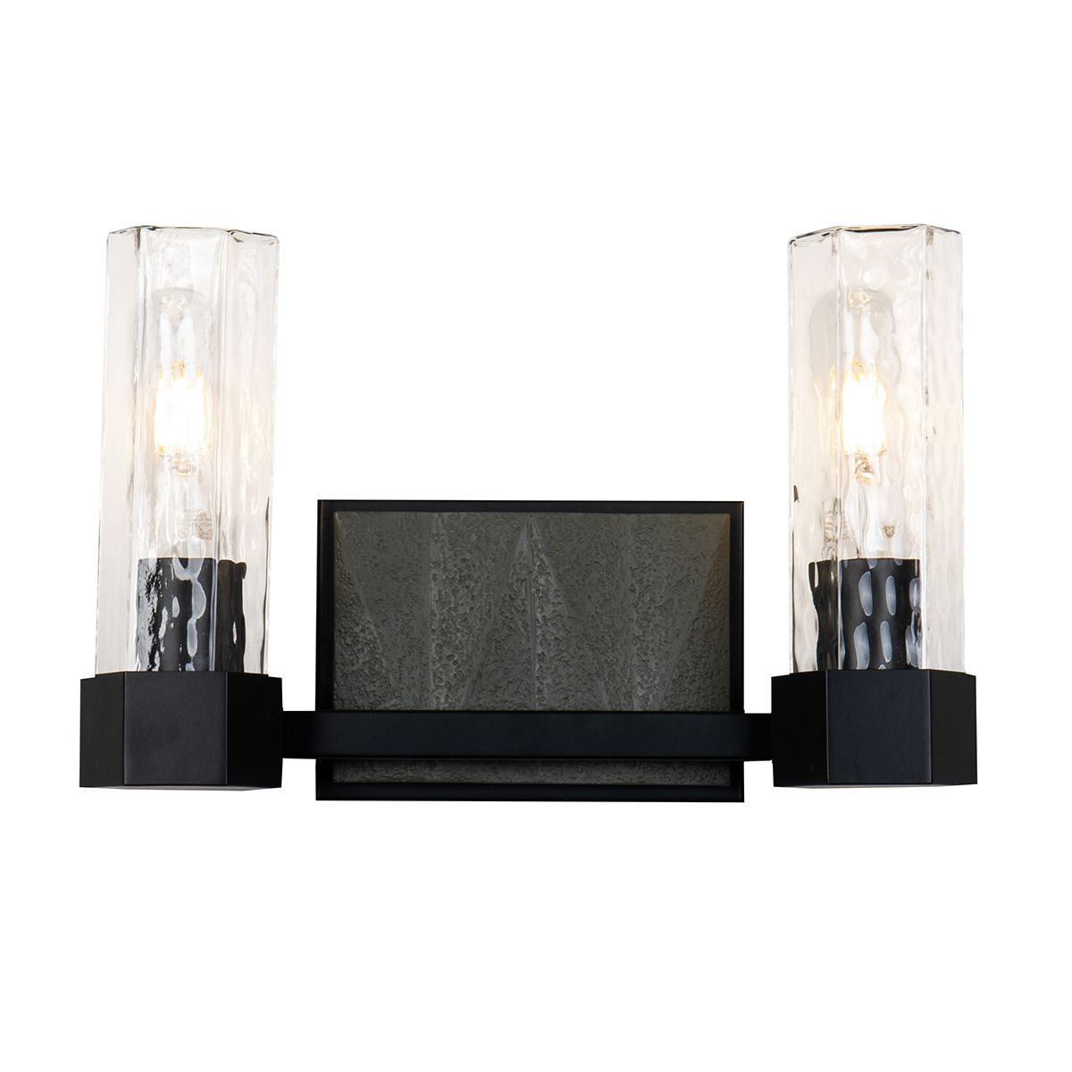 Lucas & McKearn Navarre 2-Light Black & Gray Wall Light With Cylinder-Shaped Clear Water Glass Shade