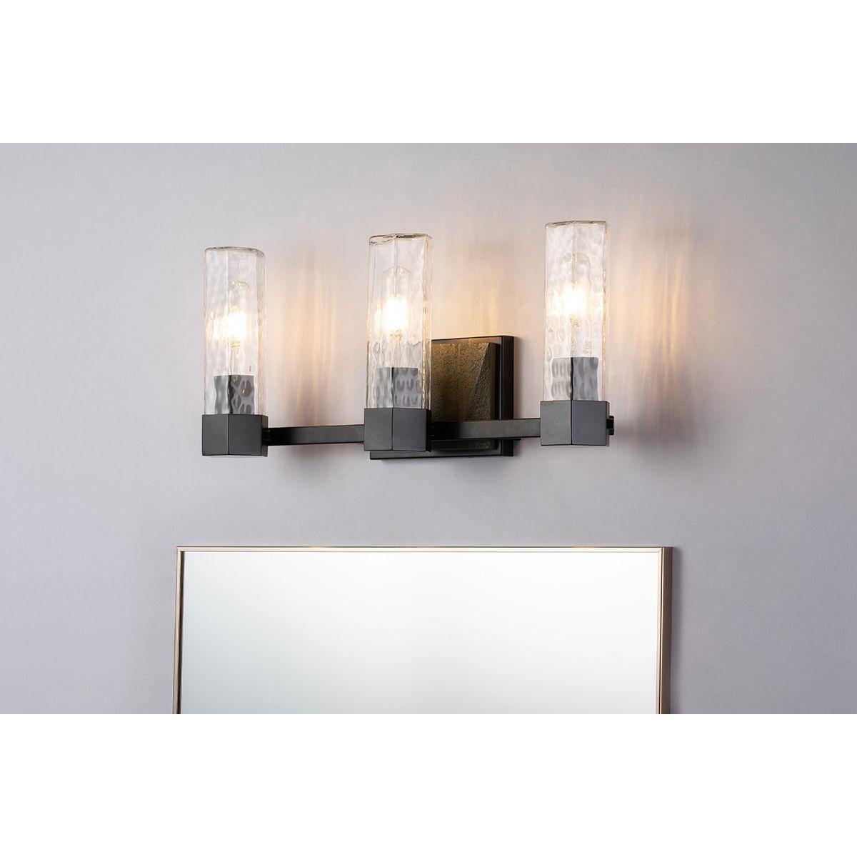 Lucas & McKearn Navarre 3-Light Black & Gray Wall Light With Cylinder-Shaped Clear Water Glass Shade