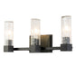 Lucas & McKearn Navarre 3-Light Black & Gray Wall Light With Cylinder-Shaped Clear Water Glass Shade