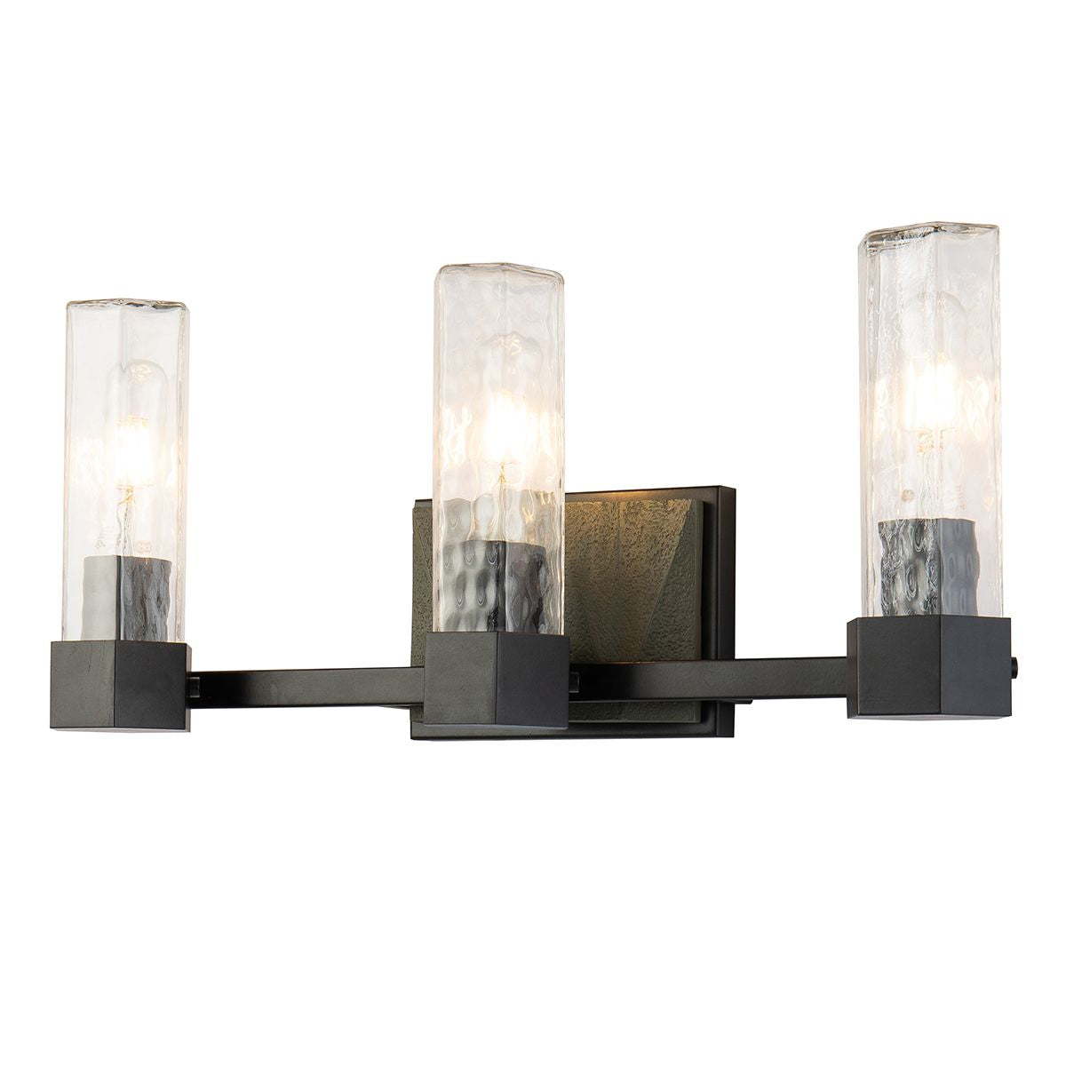Lucas & McKearn Navarre 3-Light Black & Gray Wall Light With Cylinder-Shaped Clear Water Glass Shade