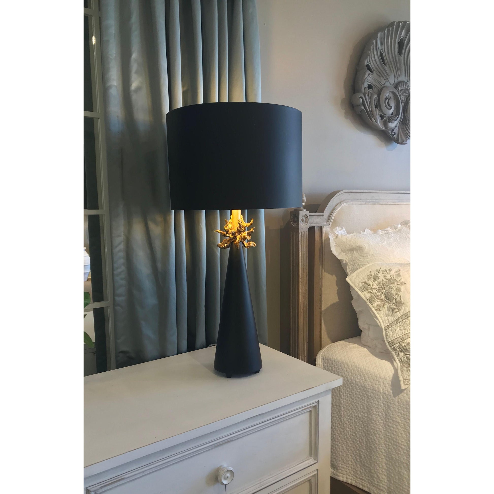 Lucas & McKearn Neo 29" Le Ciel Painted Black Buffet Table Lamp With Drum-Shaped Shade and Gold Accents