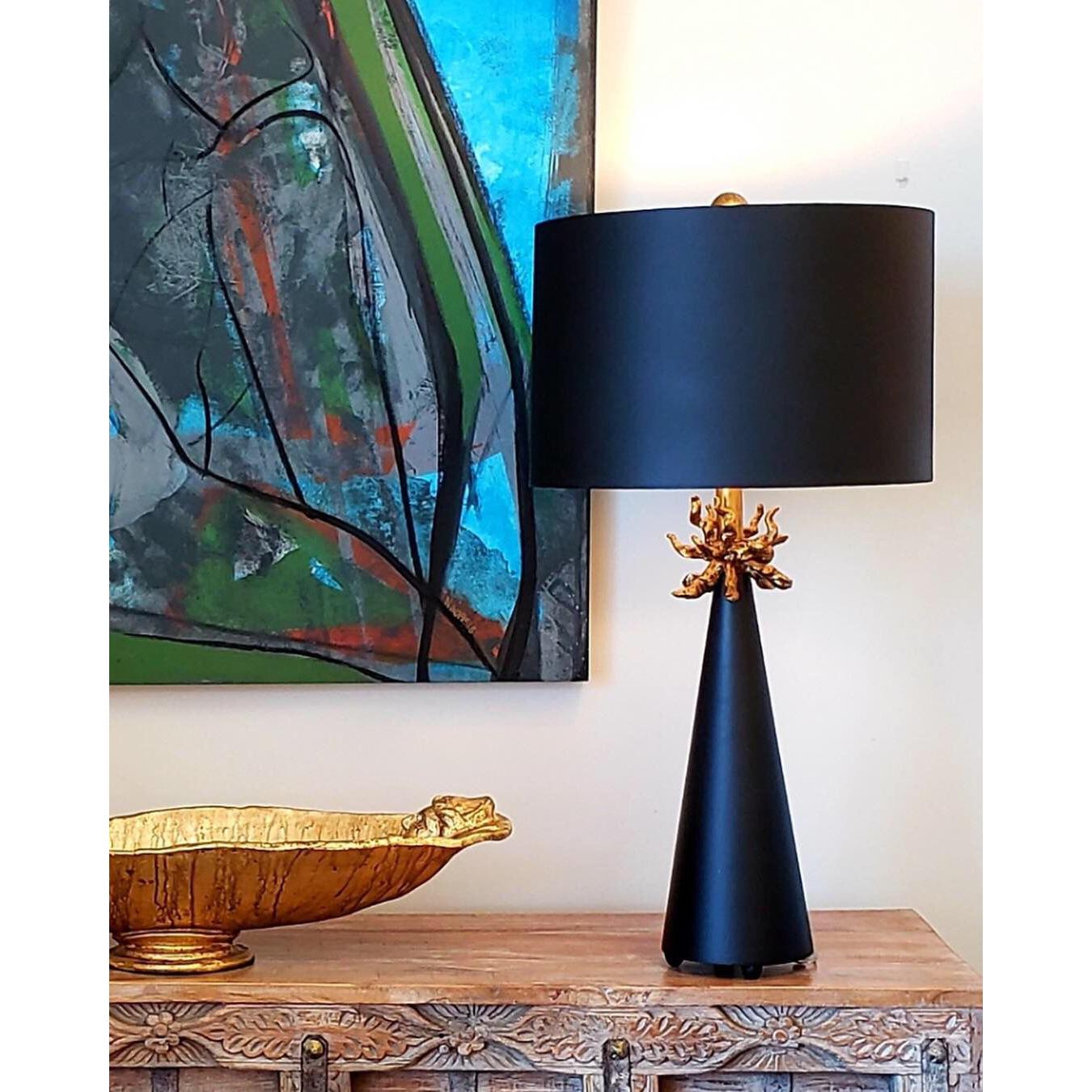 Lucas & McKearn Neo 29" Le Ciel Painted Black Buffet Table Lamp With Drum-Shaped Shade and Gold Accents