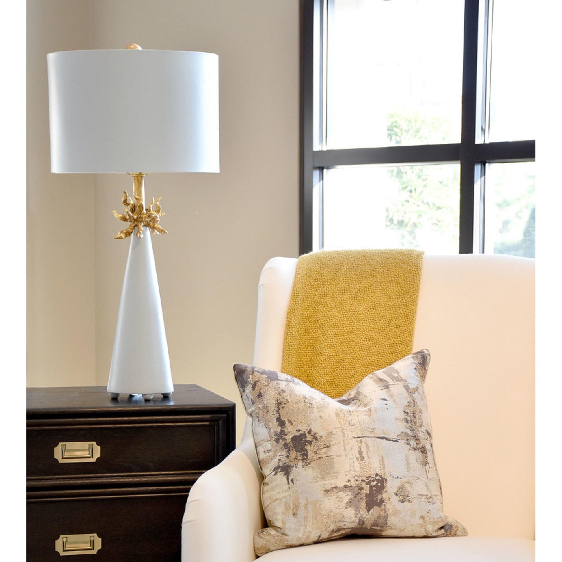 Lucas & McKearn Neo 29" Le Ciel Painted Blue Buffet Table Lamp With Drum-Shaped Shade and Gold Accents