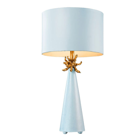 Lucas & McKearn Neo 29" Le Ciel Painted Blue Buffet Table Lamp With Drum-Shaped Shade and Gold Accents
