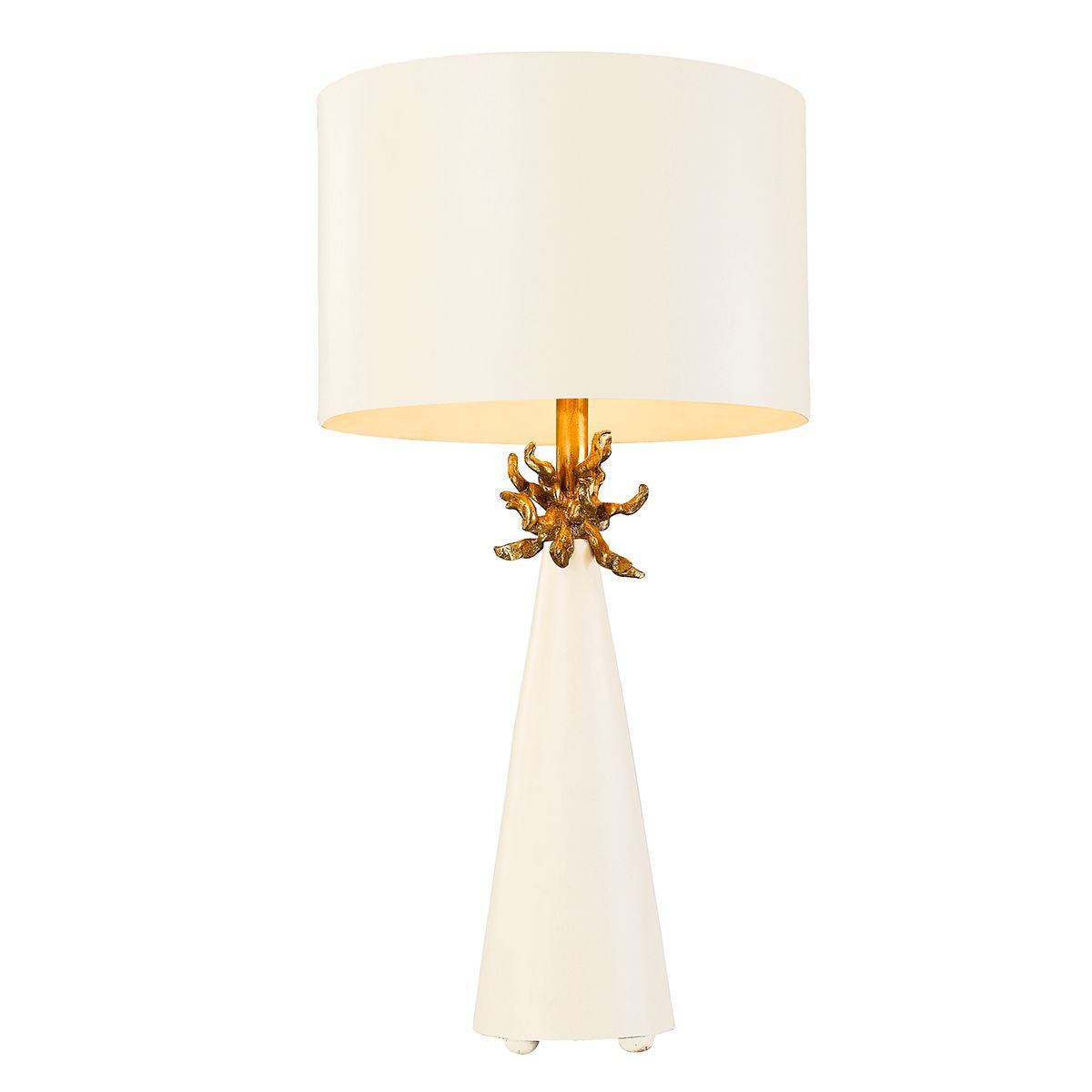 Lucas & McKearn Neo 29" Le Ciel Painted White Buffet Table Lamp With Drum-Shaped Shade and Gold Accents