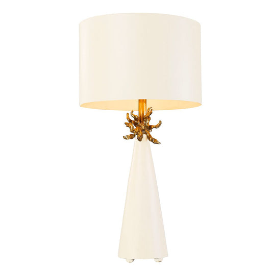 Lucas & McKearn Neo 29" Le Ciel Painted White Buffet Table Lamp With Drum-Shaped Shade and Gold Accents