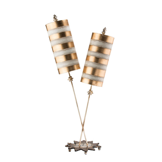 Lucas & McKearn Nettle Luxe 40" 2-Armed Gold Buffet Table Lamp With Cylinder Shade and Star-Shaped Base