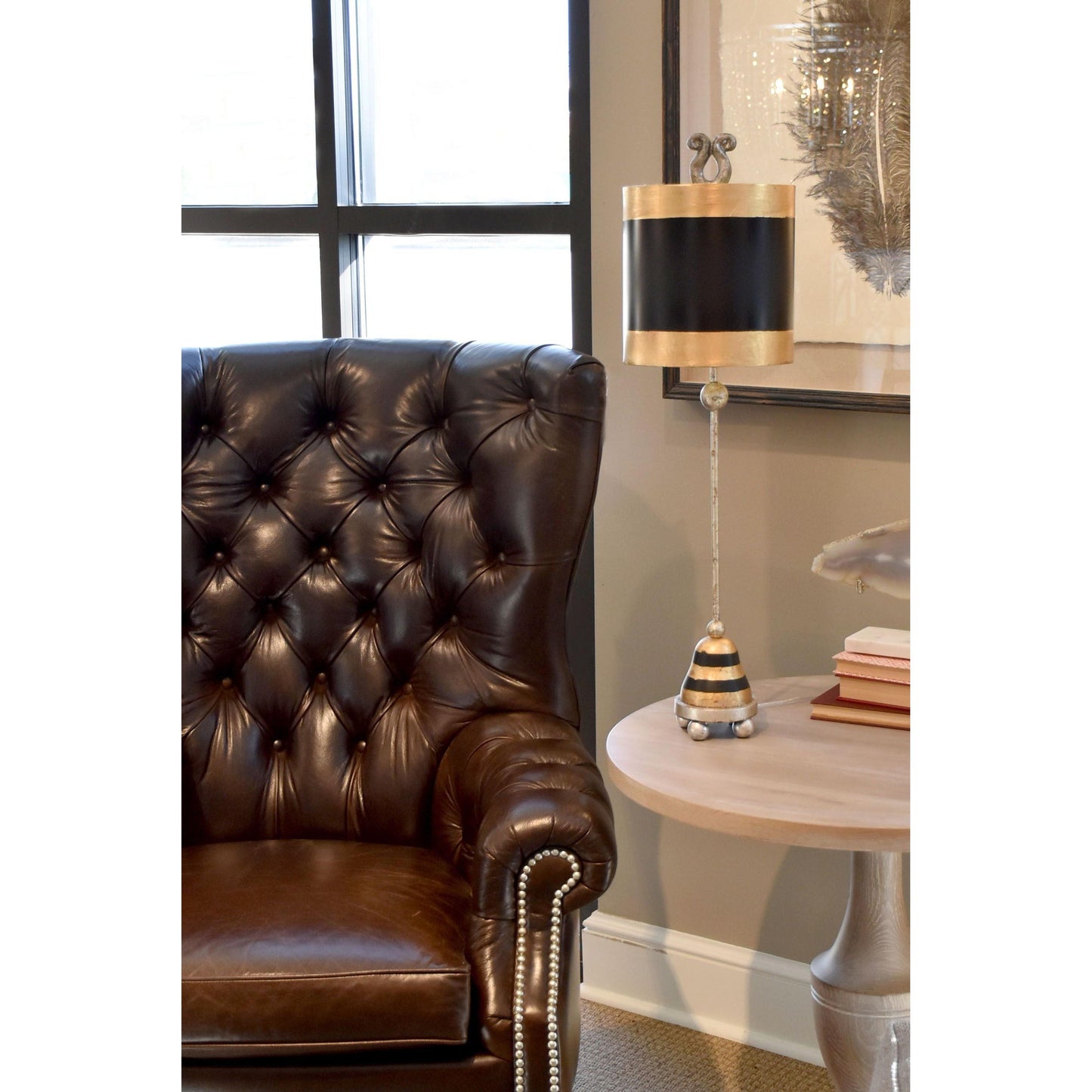 Lucas & McKearn Phoenician 31" Black & Gold Buffet Table Lamp With Drum-Shaped Shade