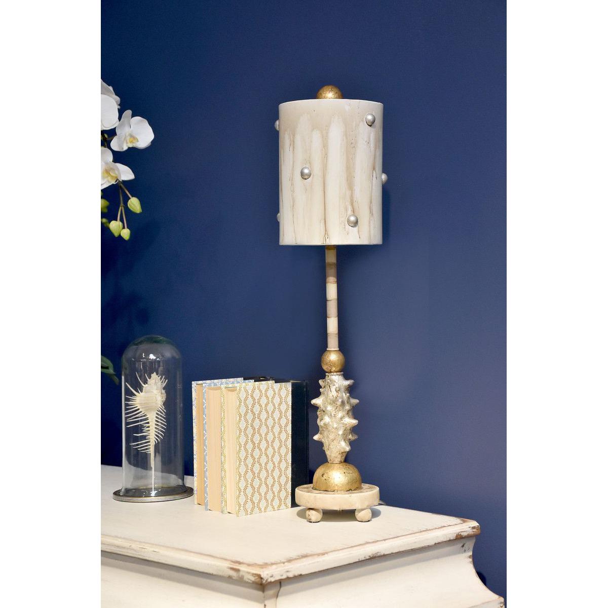Lucas & McKearn Pome 26" Cream Accent Table Lamp With Cylindrical-Shape Hand Painted Shade and Silver Jewel Elements
