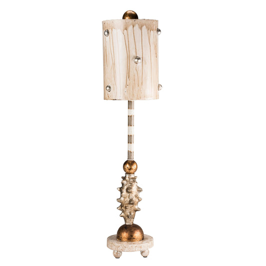 Lucas & McKearn Pome 26" Cream Accent Table Lamp With Cylindrical-Shape Hand Painted Shade and Silver Jewel Elements
