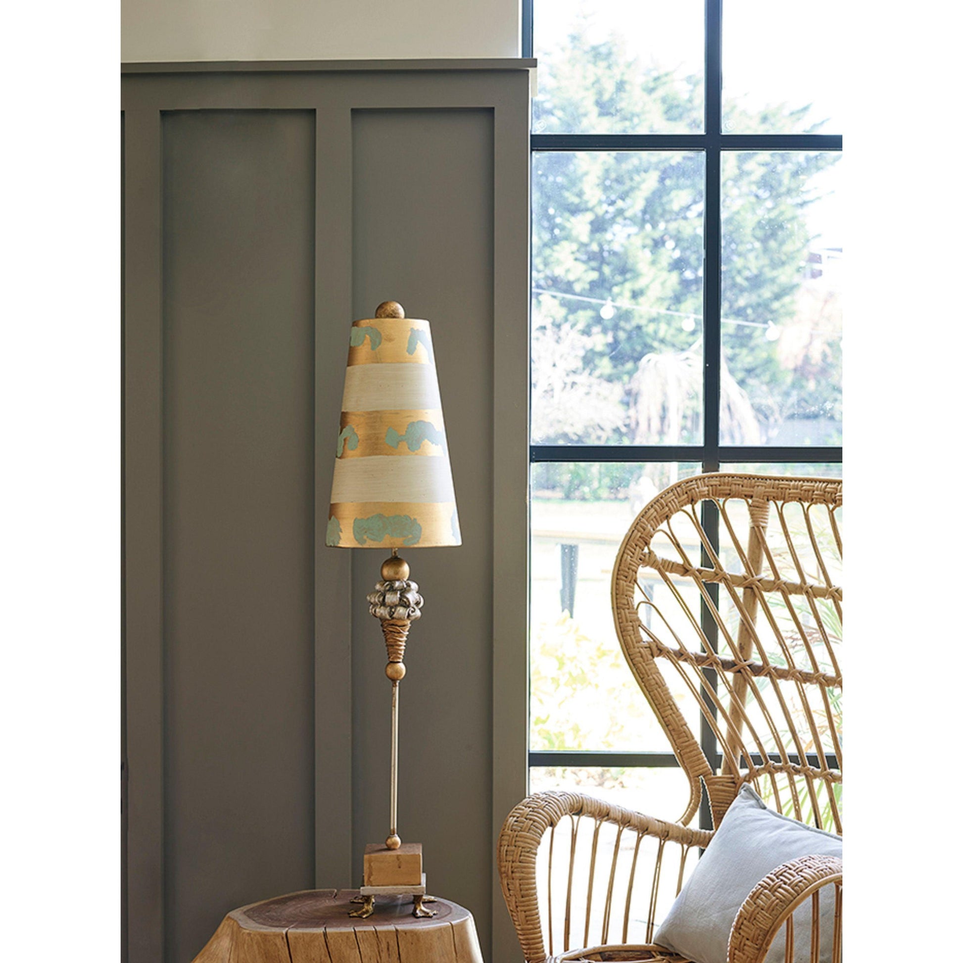 Lucas & McKearn Pompadour 40" Gold & Silver Buffet Table Lamp With Cone-Shaped Shade