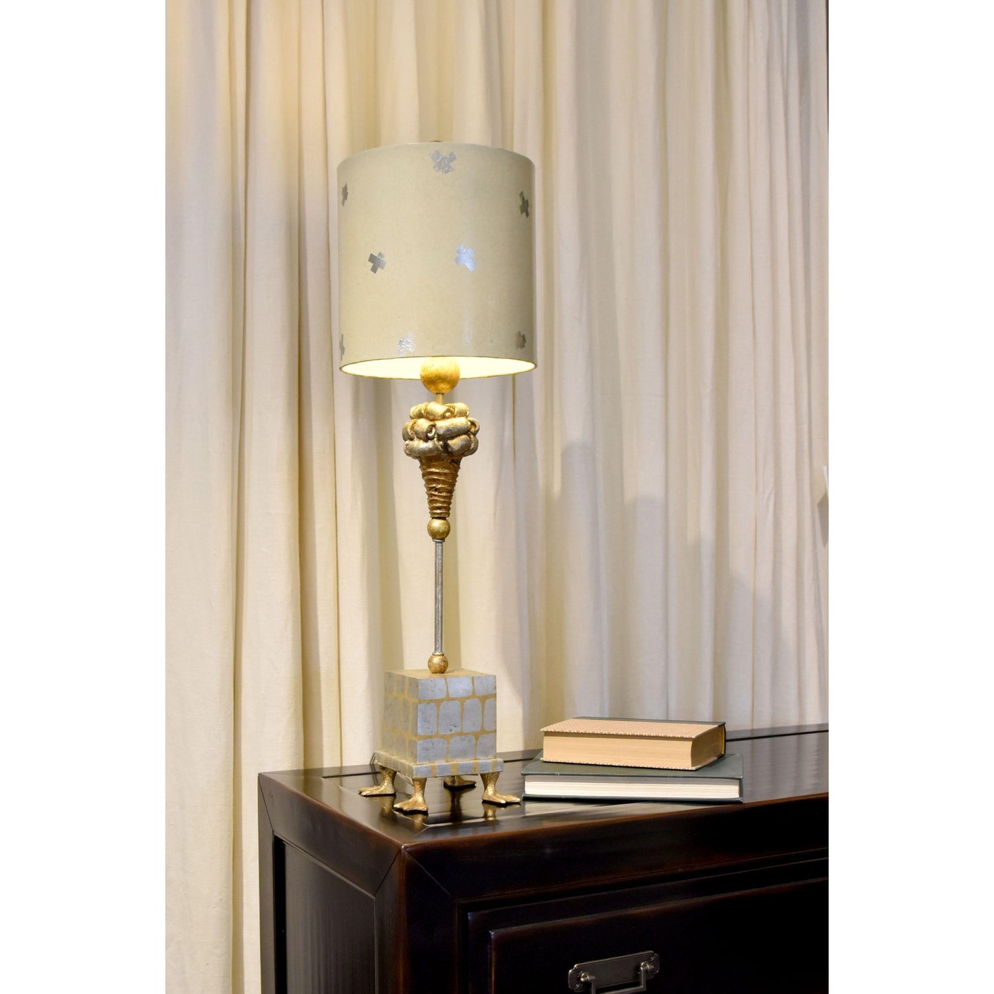 Lucas & McKearn Pompadour X 31" Gold and Silver Accent Table Lamp With Drum-Shaped Shade