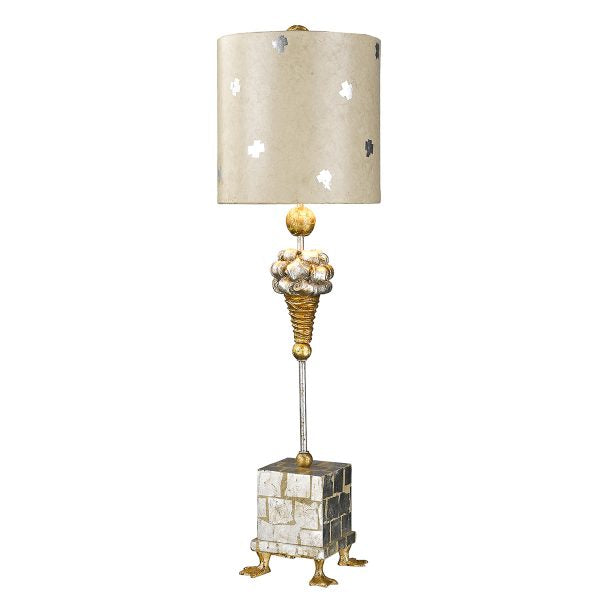 Lucas & McKearn Pompadour X 31" Gold and Silver Accent Table Lamp With Drum-Shaped Shade
