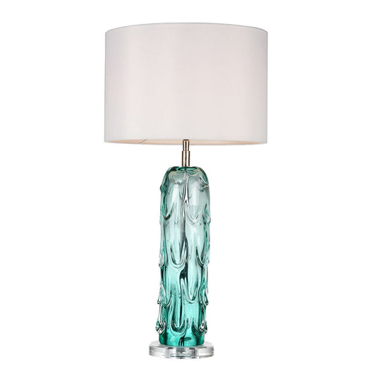 Lucas & McKearn Pontchartrain 29" Clear Glass Blue Buffet Table Lamp With Ivory Drum-Shaped Shade and Silver Round Base