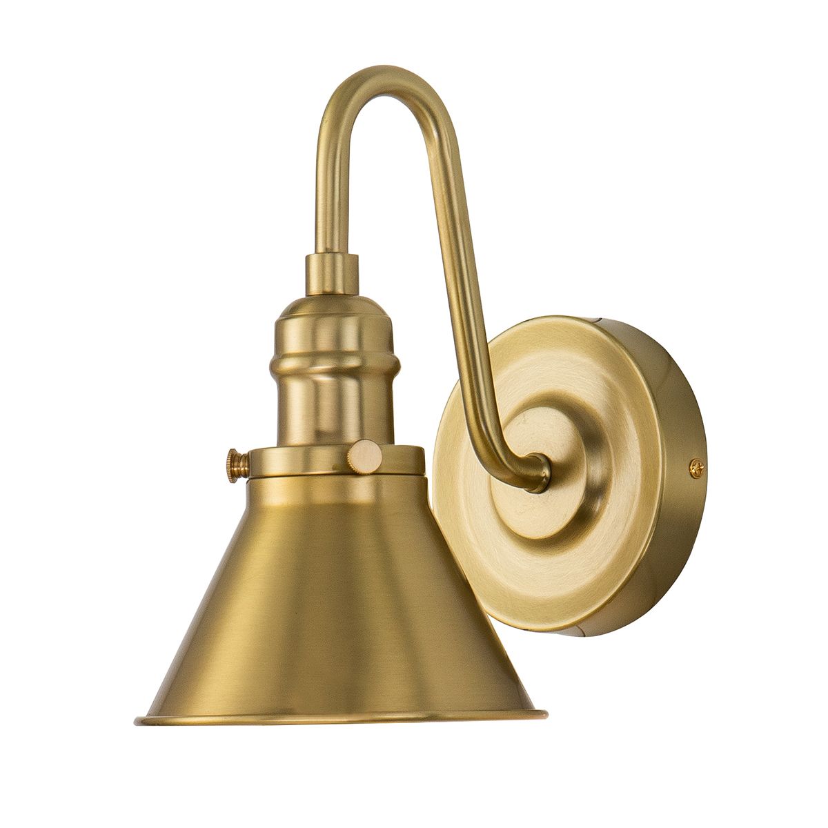 Lucas & McKearn Provence 1-Light Aged Brass Wall Light With Cone-Shaped Metal Shade